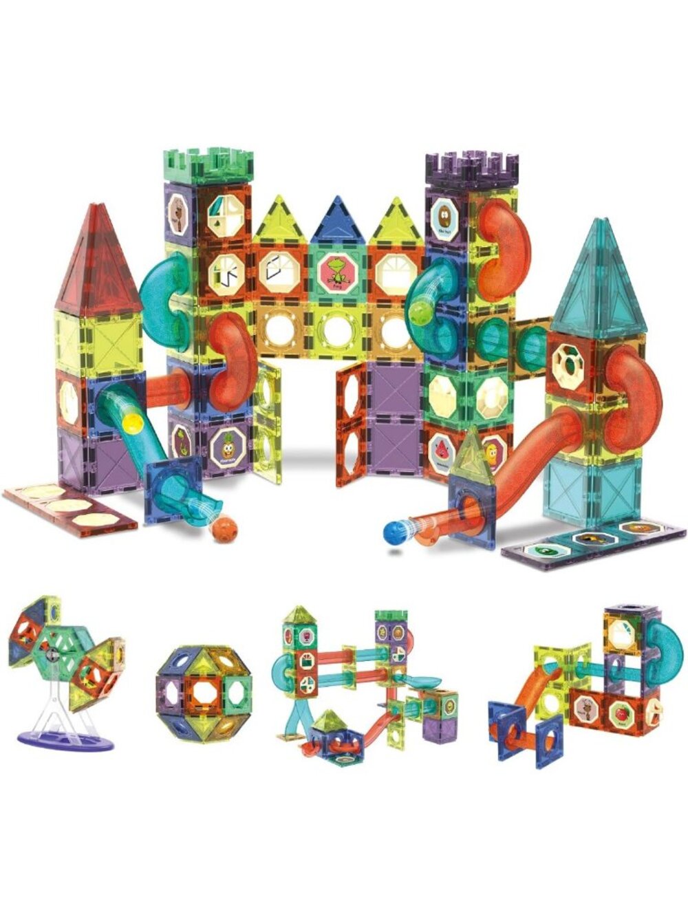 STEM Building Toys Set - 110 pcs Magnetic Marble Run Tiles, Educational Blocks